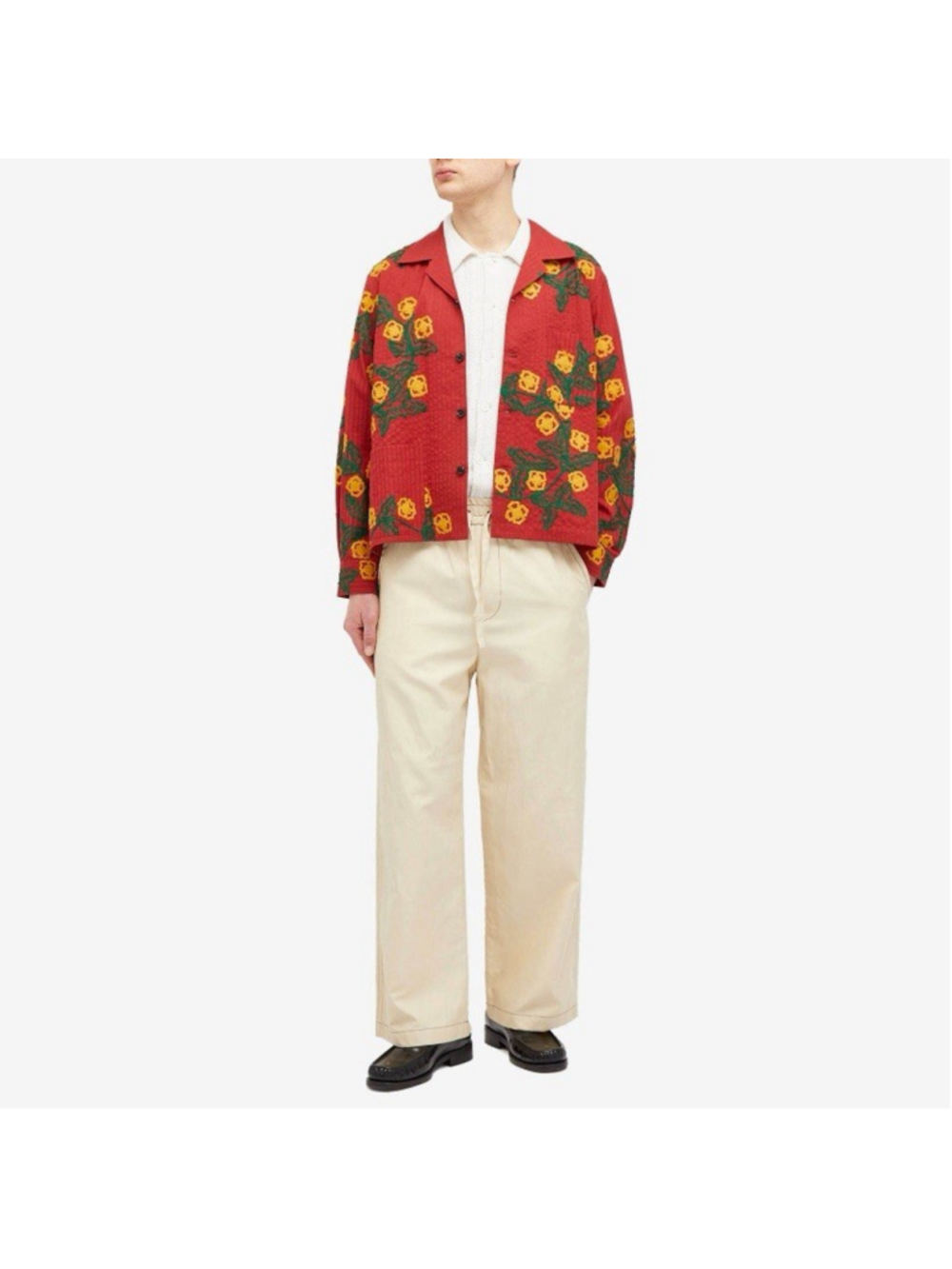 $890 Bode Men's Marigold Wreath Quilted Shirt Jacket Maroon Multi M Boxy Pockets